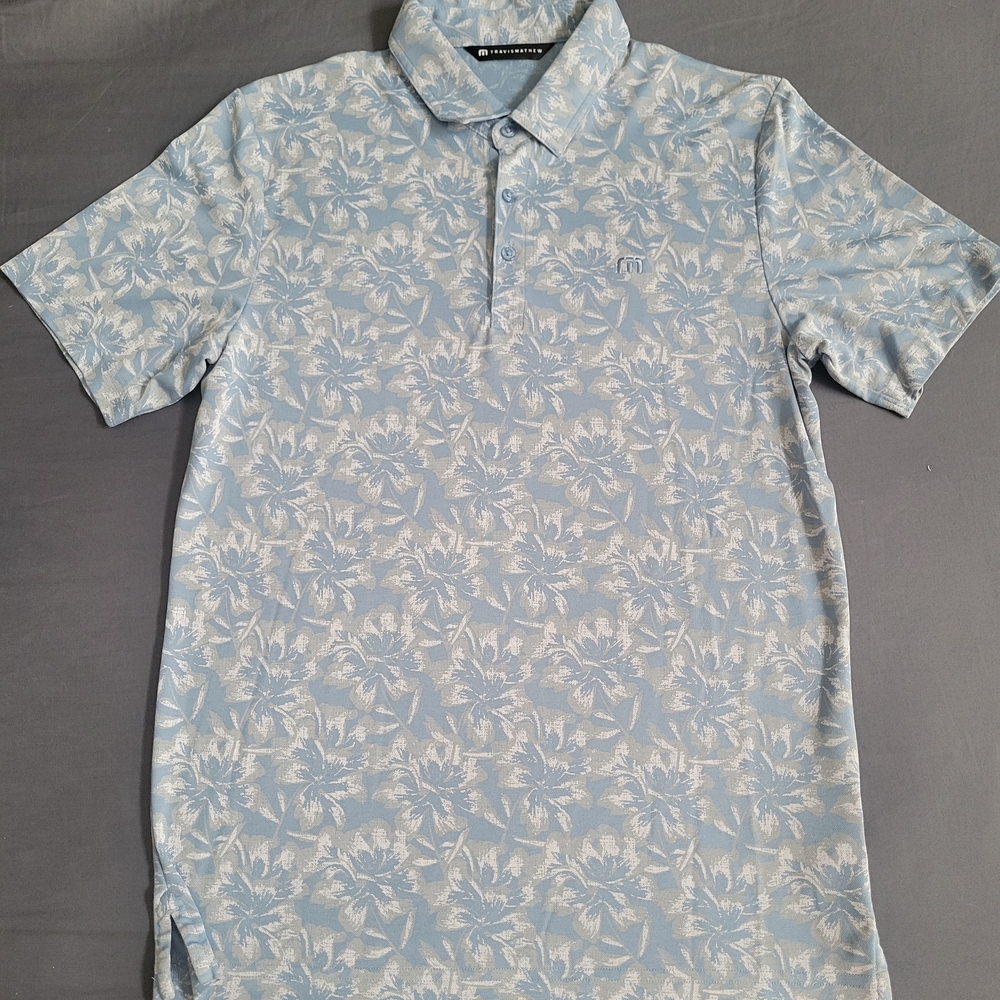 Travis Mathew Light Blue Floral Polo Shirt